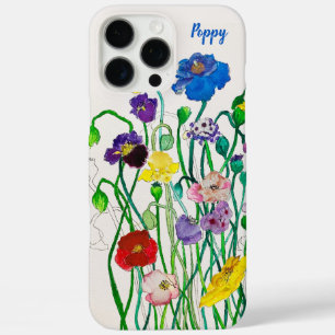 Colorful Fun Wild Poppy Watercolor Named iPhone 16 Pro Max Case