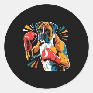 Colorful Funny Boxing Dog Lovers Kickboxing Boxer  Classic Round Sticker