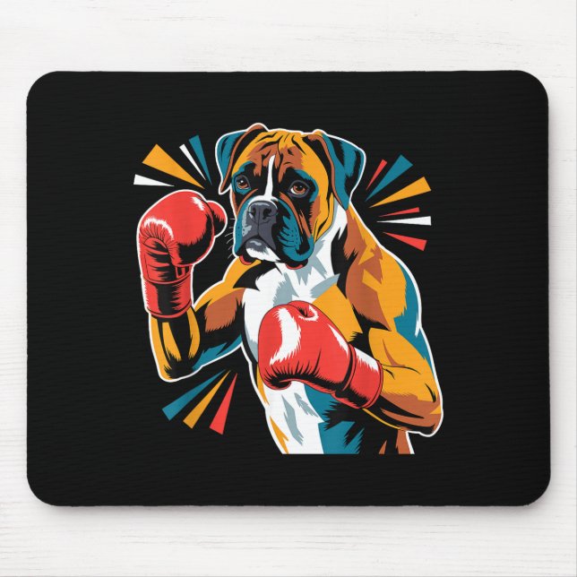 Colorful Funny Boxing Dog Lovers Kickboxing Boxer  Mouse Mat (Front)
