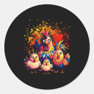 Colorful Funny Chicken Art  Classic Round Sticker