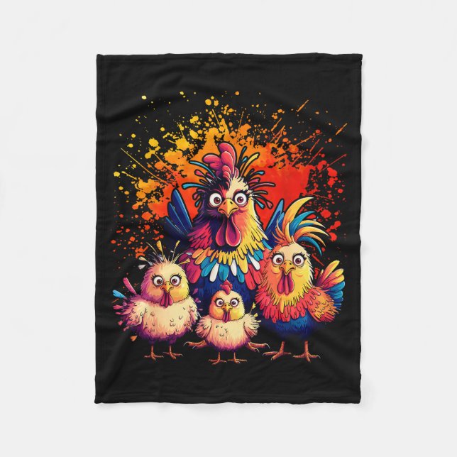 Colorful Funny Chicken Art  Fleece Blanket (Front)