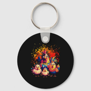 Colorful Funny Chicken Art  Key Ring