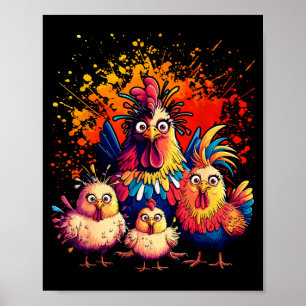 Colorful Funny Chicken Art Poster