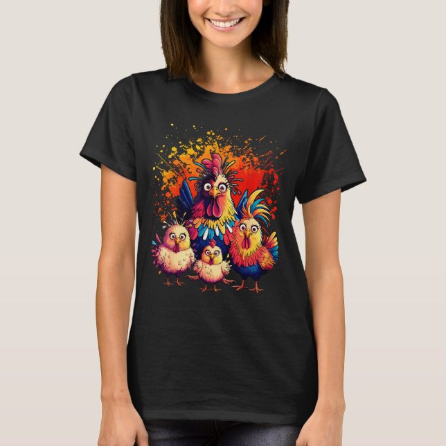 Colorful Funny Chicken Art  T-Shirt (Front)