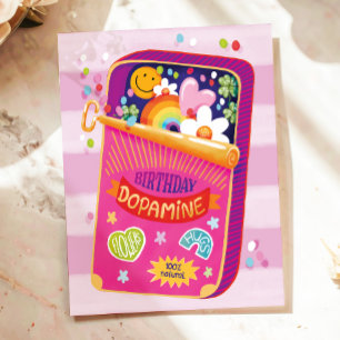 Colorful Funny Dopamine Happy Illustrated Birthday Postcard