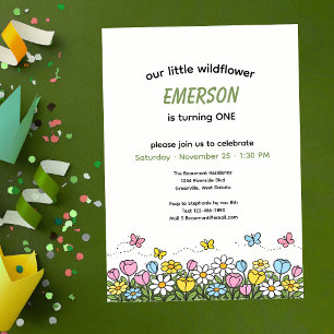 Colorful Funny Little Wildflower 1st Birthday  Invitation