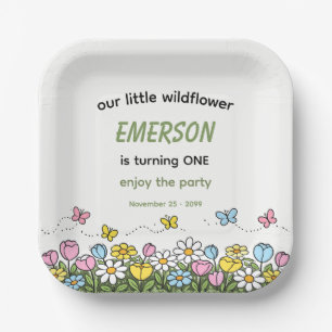 Colorful Funny Little Wildflower 1st Birthday Paper Plate