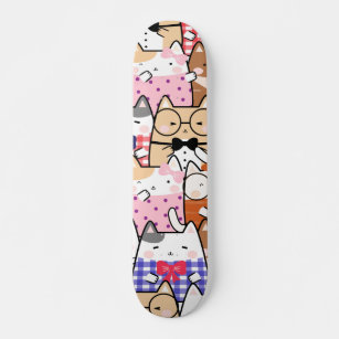 Colorful Funny Nerdy Cats Kitten Pattern Whimsical Skateboard