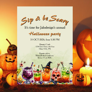 Colorful Funny Scary Cocktails Sip Halloween Party Invitation