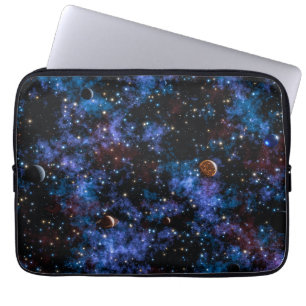 Colorful galaxies, stars and planets in night laptop sleeve