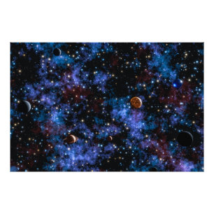 Colorful galaxies, stars and planets in night photo print