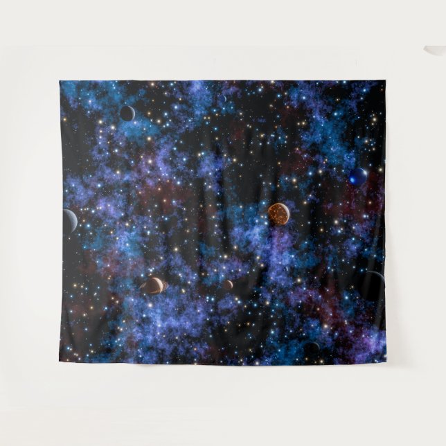 Colorful galaxies, stars and planets in night tapestry (Front (Horizontal))