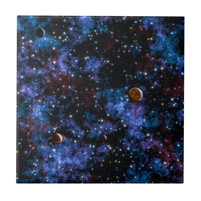 Colorful galaxies, stars and planets in night tile (Front)