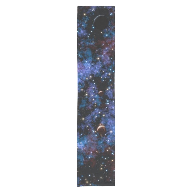 Colorful galaxies, stars and planets short table runner (Front)