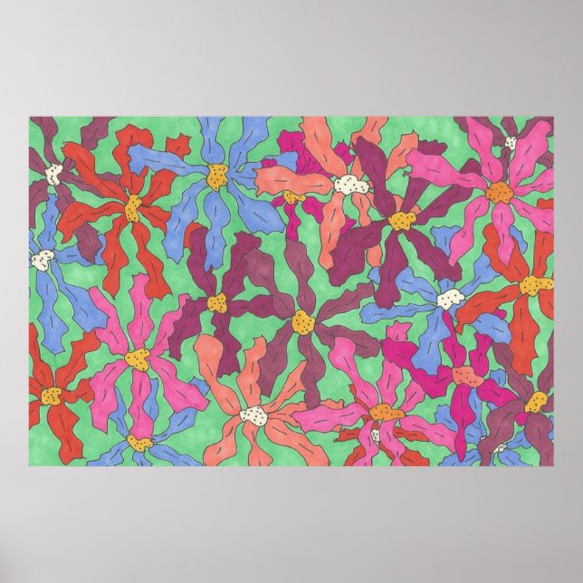 Colorful Garden Pen and Ink Art Poster (Front)