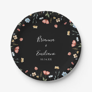 Colorful Garden Wildflower Wedding Cake Paper Plate