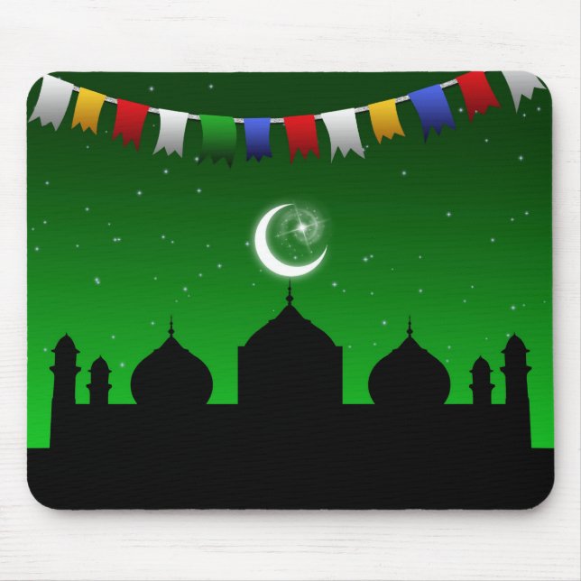 Colorful Garland with Mosque Mouse Mat (Front)