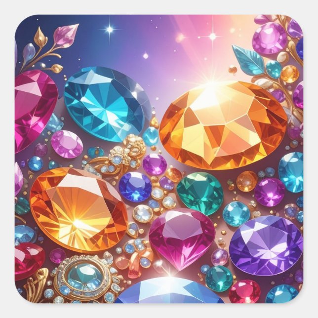 Colorful Gems & Jewels Square Sticker (Front)
