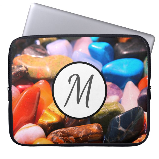 Colorful Gemstones Monogram Computer Laptop Sleeve (Front)