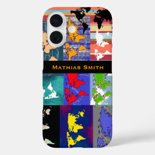 colorful geographic mixed world-maps iPhone 16 case