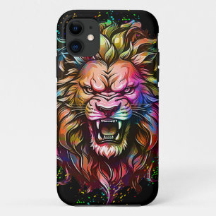 COLORFUL GEOMETRIC ABSTRACT MAJESTIC LION ROAR iPhone 11 CASE