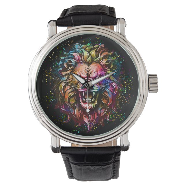 COLORFUL GEOMETRIC ABSTRACT MAJESTIC LION ROAR WATCH (Front)
