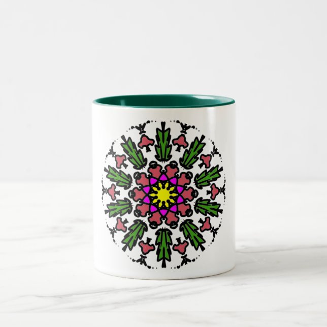 Colorful Geometric Bloom Two-Tone Coffee Mug (Center)