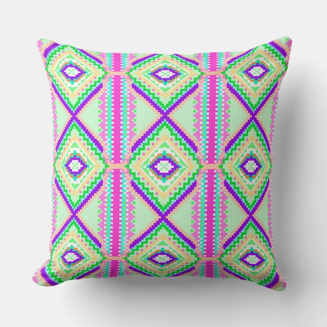 Colorful Geometric Boho Pattern Cushion (Front)