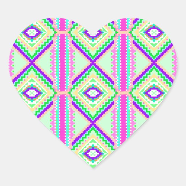 Colorful Geometric Boho Pattern Heart Sticker (Front)