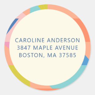 Colorful Geometric Border Custom Return Address Classic Round Sticker