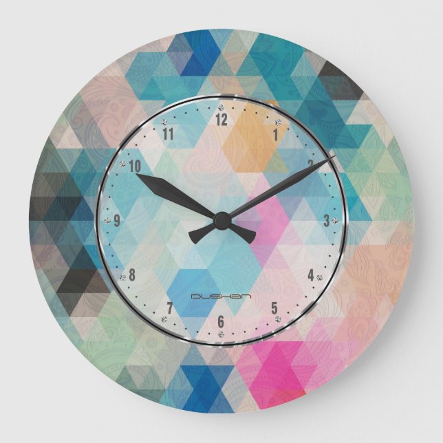 Colorful Geometric Cubes Large Clock (Front)