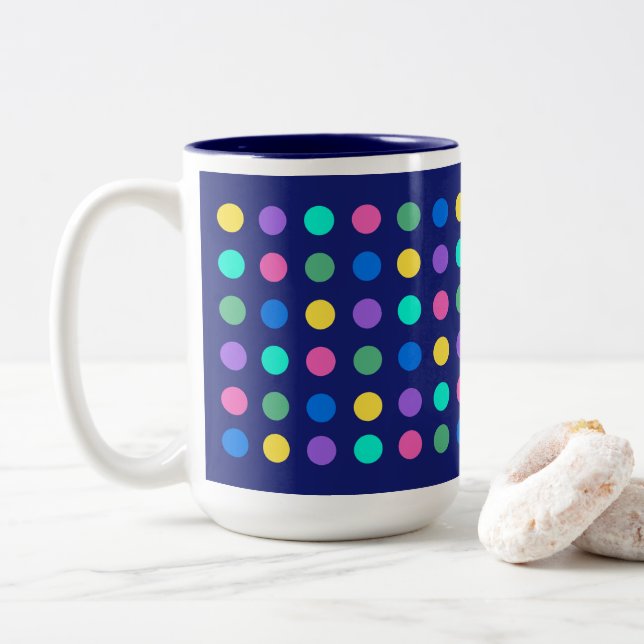 Colorful Geometric Dots Drinkware Design -  Two-Tone Coffee Mug (With Donut)