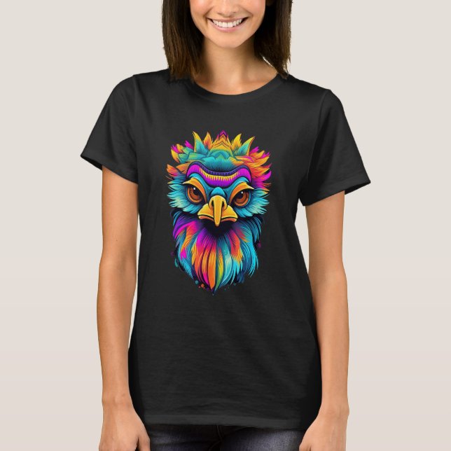 Colorful Geometric Emu Bird   Pop Animal T-Shirt (Front)
