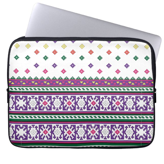 Colorful Geometric Folk Art design with flowers Laptop Sleeve (Front)