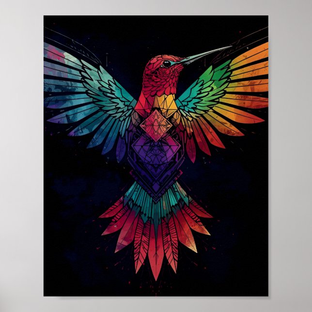 Colorful Geometric Hummingbird Wall Art – Vibrant (Front)