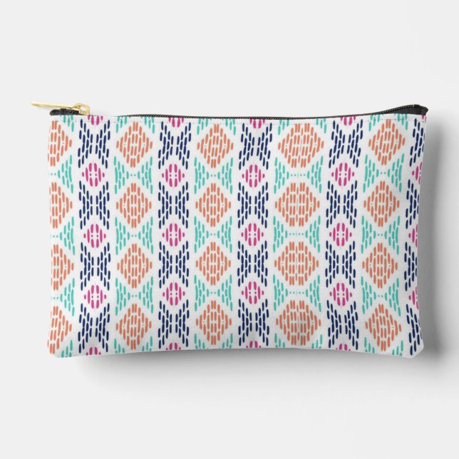Colorful geometric ikat-style vertical pattern accessory pouch (Front)