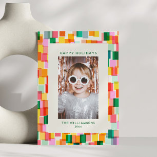 Colorful Geometric Modern Christmas Photo Border Holiday Card
