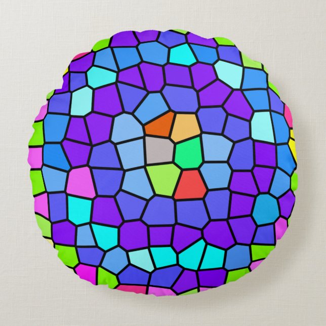 Colorful Geometric Mosaic Round Cushion (Front)