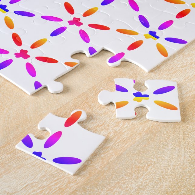 Colorful Geometric Pattern on White Jigsaw Puzzle (Side)