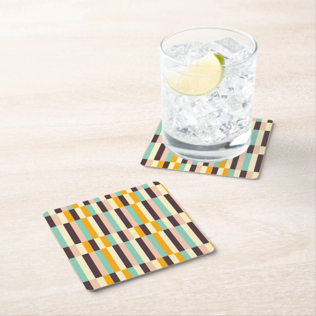 Colorful geometric pattern with vertical stripes  square paper coaster (Insitu)