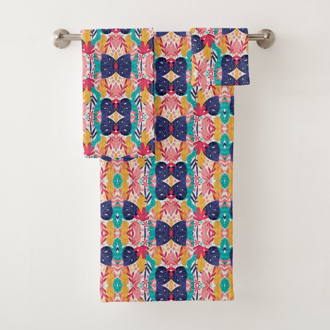 Colorful geometric-patterned towels hang  (Creator Uploaded)