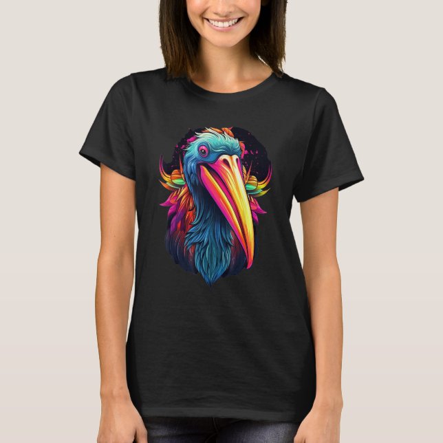 Colorful Geometric Pelican Bird  Pop Animal T-Shirt (Front)