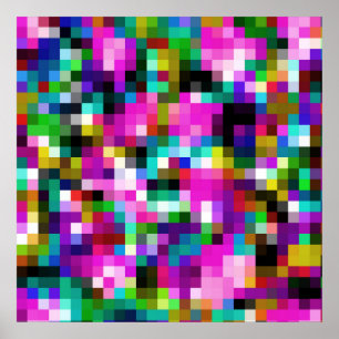 Colorful Geometric Pixel Pixelated Plaid Poster