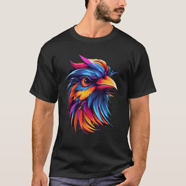 Colorful Geometric Rainbow Sparrow Bird Pop Animal T-Shirt (Front)