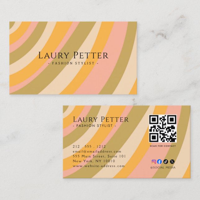 Colorful Geometric Retro Professional QR Code  Business Card (Front/Back)