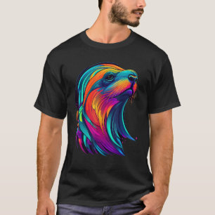 Colorful Geometric Sea Lion Ocean Pop Sea Animal T-Shirt