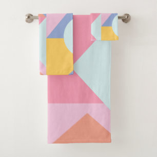 Colorful Geometric Shapes in Pastel Pink and Blue Bath Towel Set