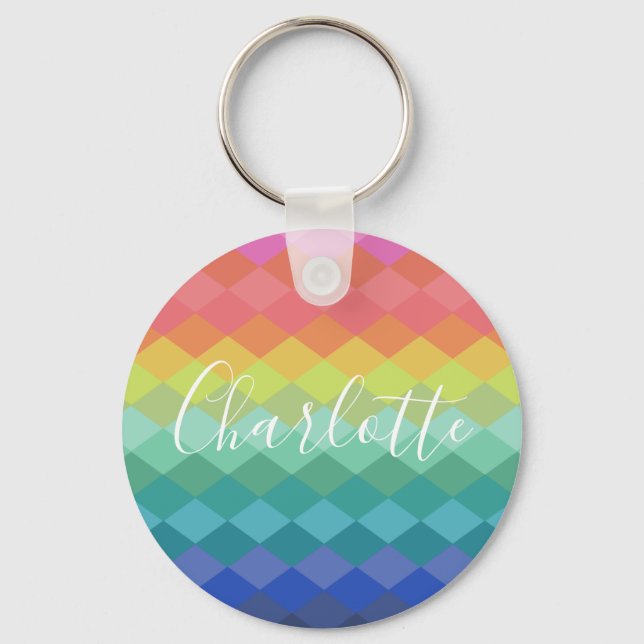 Colorful Geometric Shapes Rainbow Personalized    Key Ring (Front)