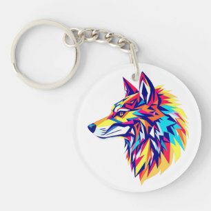 Colorful Geometric Wolf Acrylic Keychain