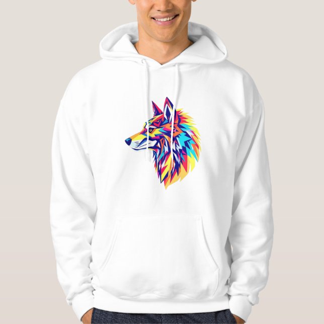 Colorful Geometric Wolf T-Shirt Hoodie (Front)